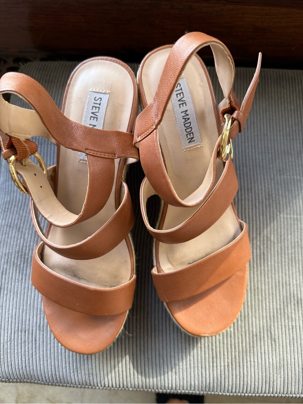 Steve Madden Brown Leather Multi-Strap Wedge Sandals